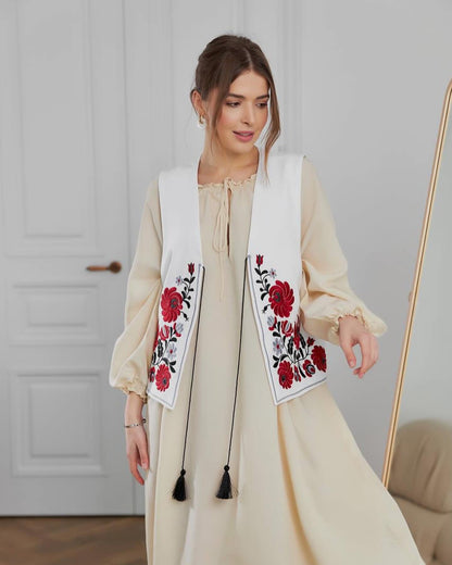 Vest with embroidery "Petrekivka" white