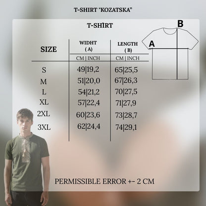 Beige and green embroidered cotton t-shirt with Cossack-style geometric and ornamental embroidery, photo 5