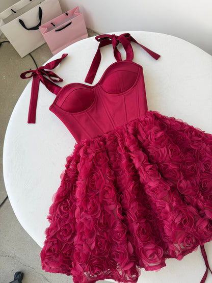 Dress "Rose" bordo – suknelė bordo su gėlių siuvinėjimu, nuotrauka 5