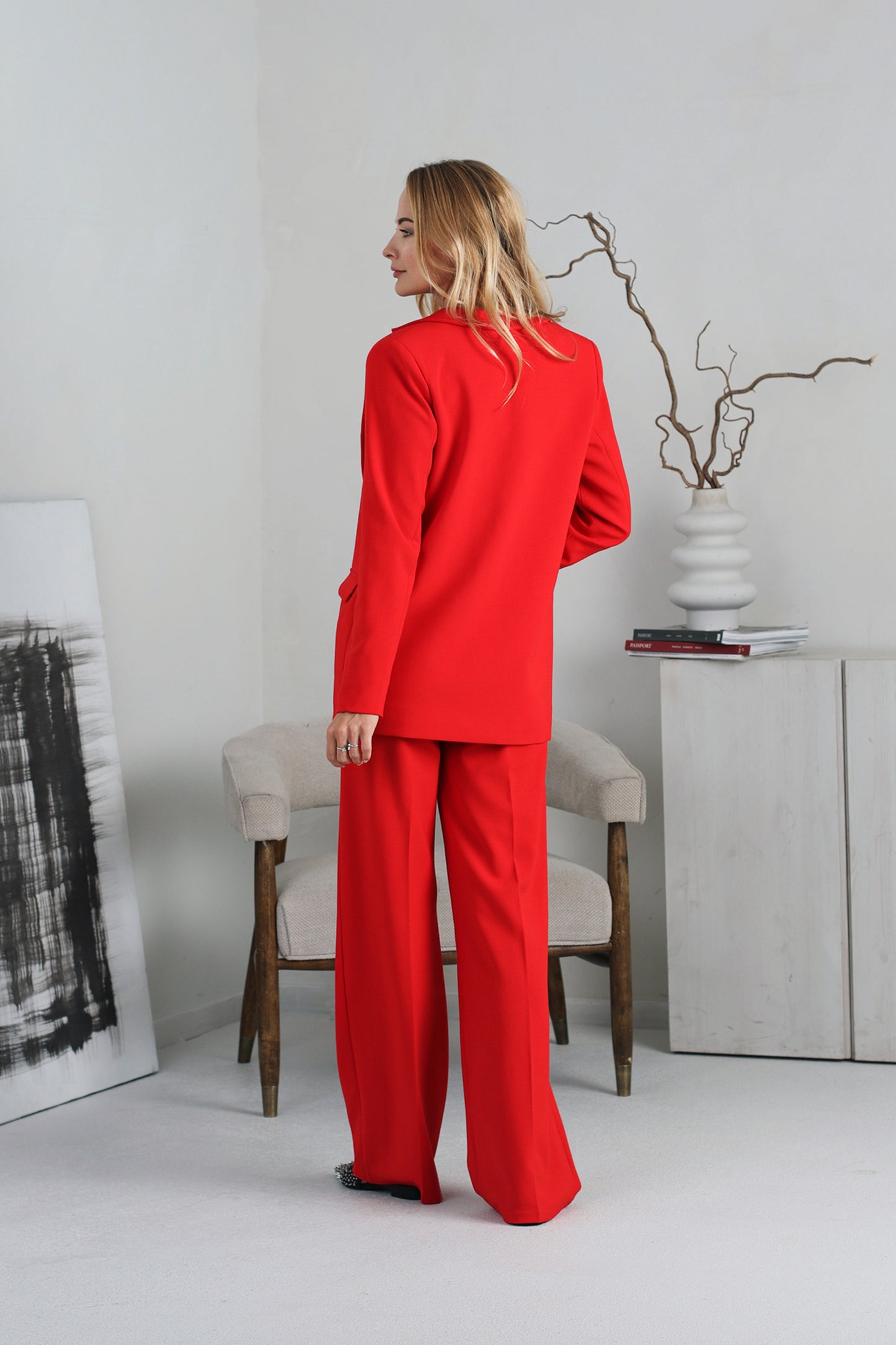 Designer suit three-piece "TRIO" red