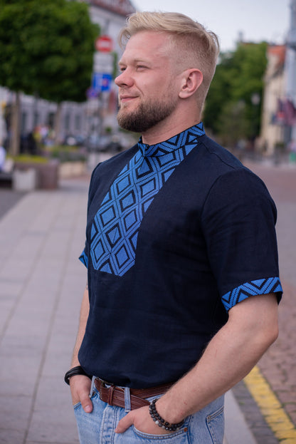 Vyshyvanka "AURELIUS" dark blue