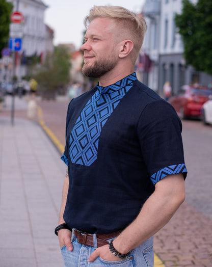 Vyshyvanka "AURELIUS" dark blue