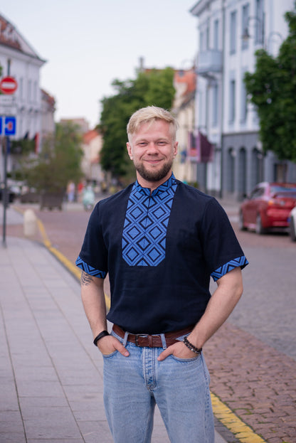 Vyshyvanka "AURELIUS" dark blue