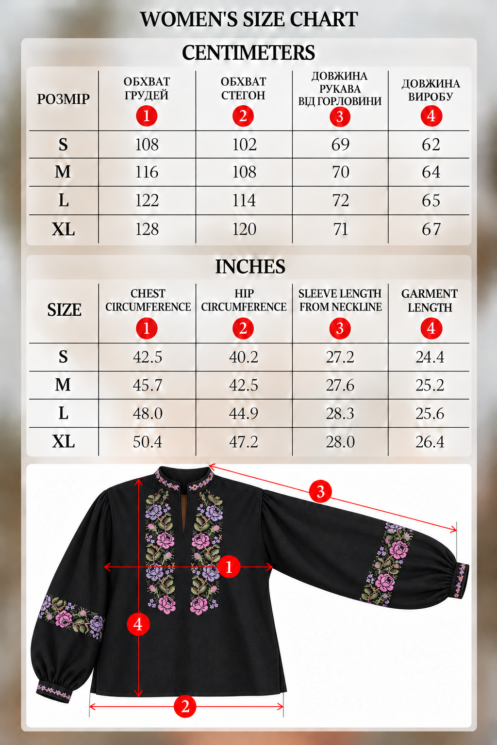 Size guide – Vyshyvanka "Dana" black