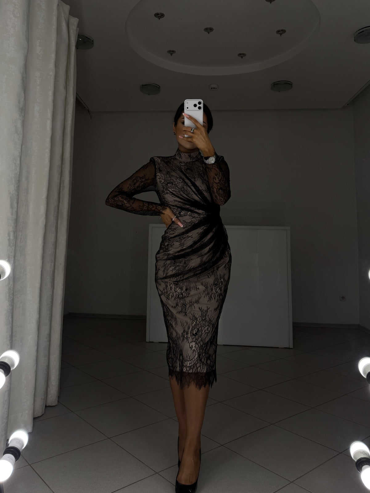 Black lace midi dress Carla - full-length view