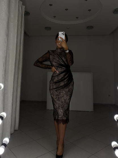 Black lace midi dress Carla - full-length view