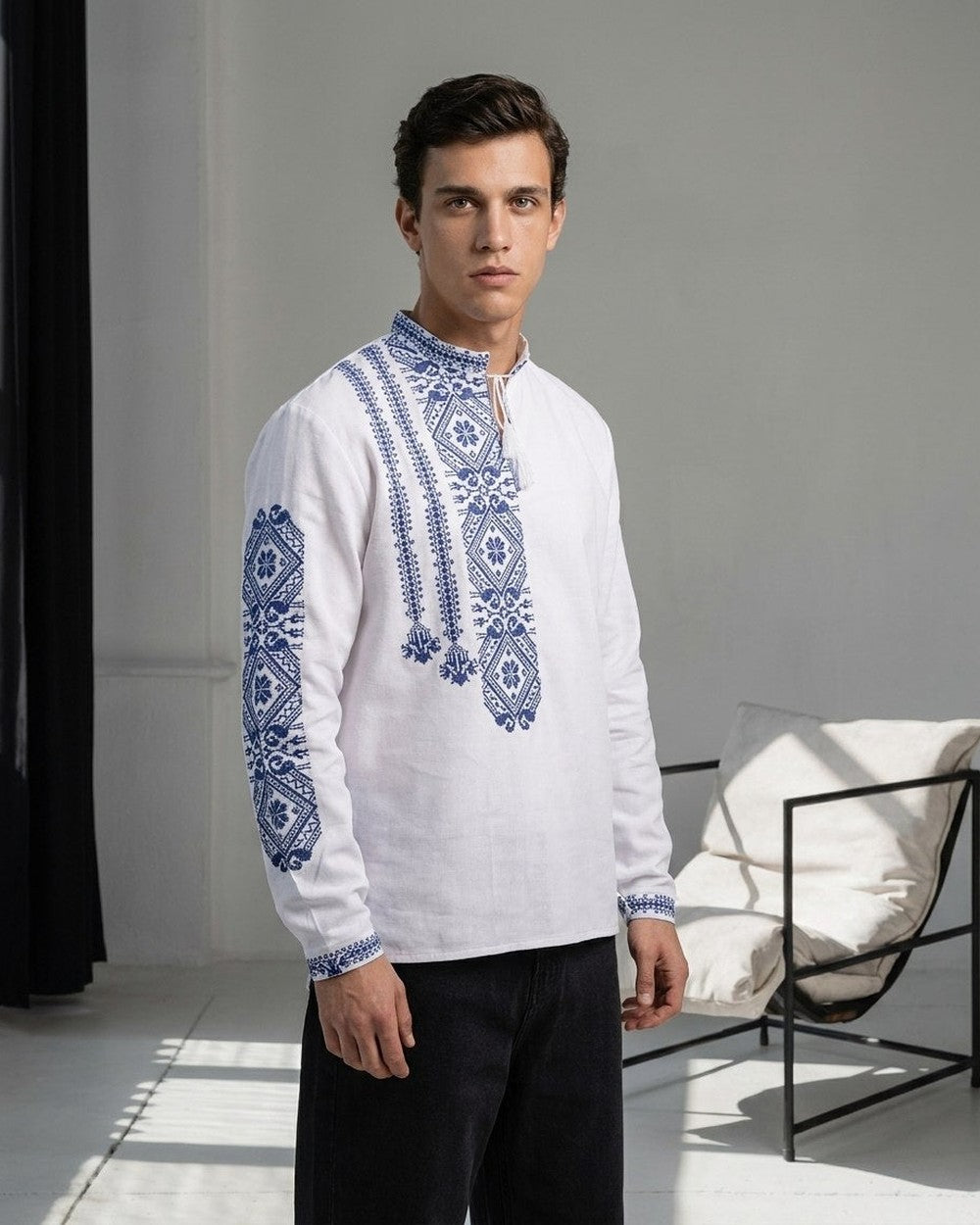 Vyshyvanka "Suchasna" white and blue