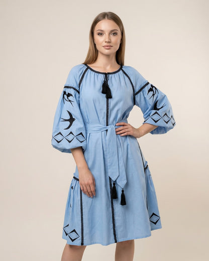 Vyshyvanka Dress "Ptakhyna" blue