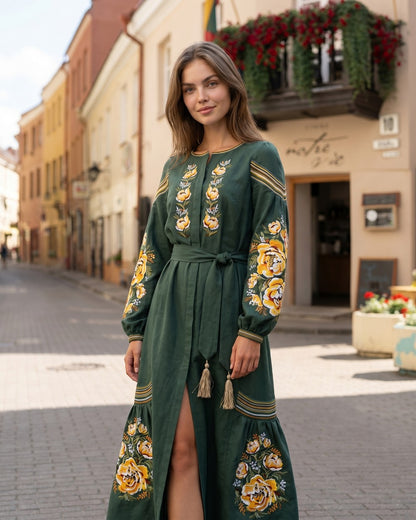 Vyshyvanka dress "Vidlunnia" green