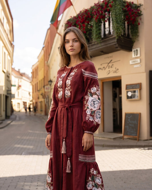 Vyšyvanka suknelė  "Vidlunnia" bordo