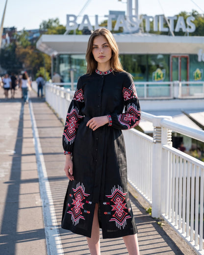 Vyshyvanka dress "Teren" black