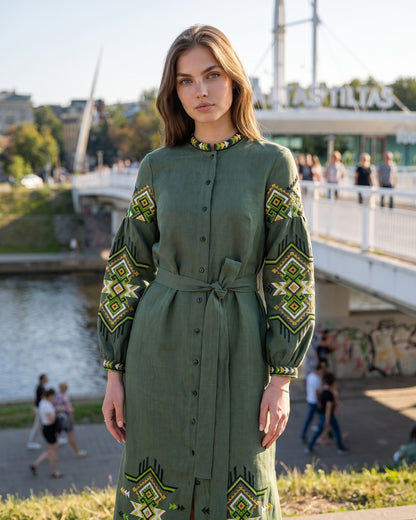 Vyšyvanka suknelė  "Teren" žalia