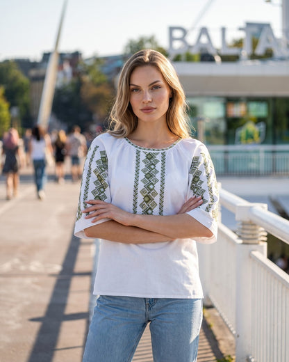 Vyšyvanka "Kolyska" balta&žalia