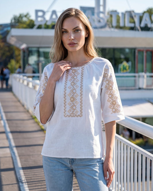 Wyschywanka „Kolyska“ weiß & beige