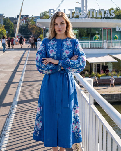 Vyshyvanka - dress "Nezabudka" dark blue