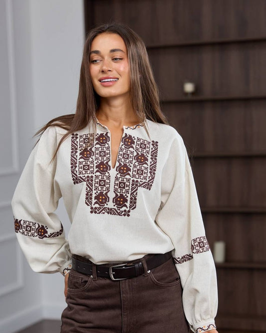 Vyshyvanka "Maya" beige