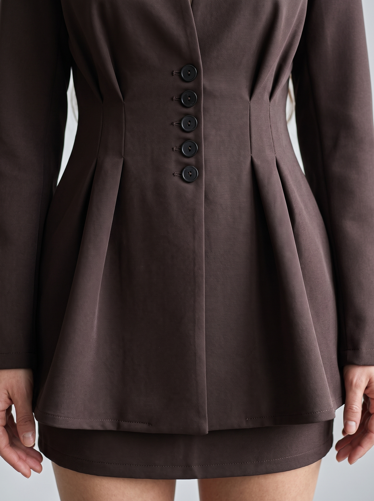 Suit "Ivy" chocolate - waist and button detail