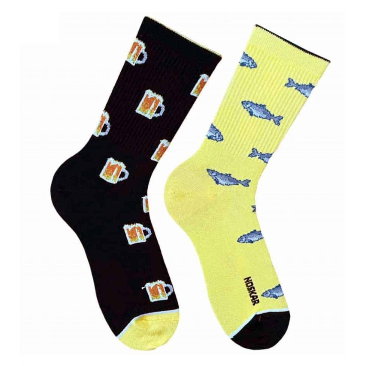 Beer and Fish socks - pair of fun crew socks, front view