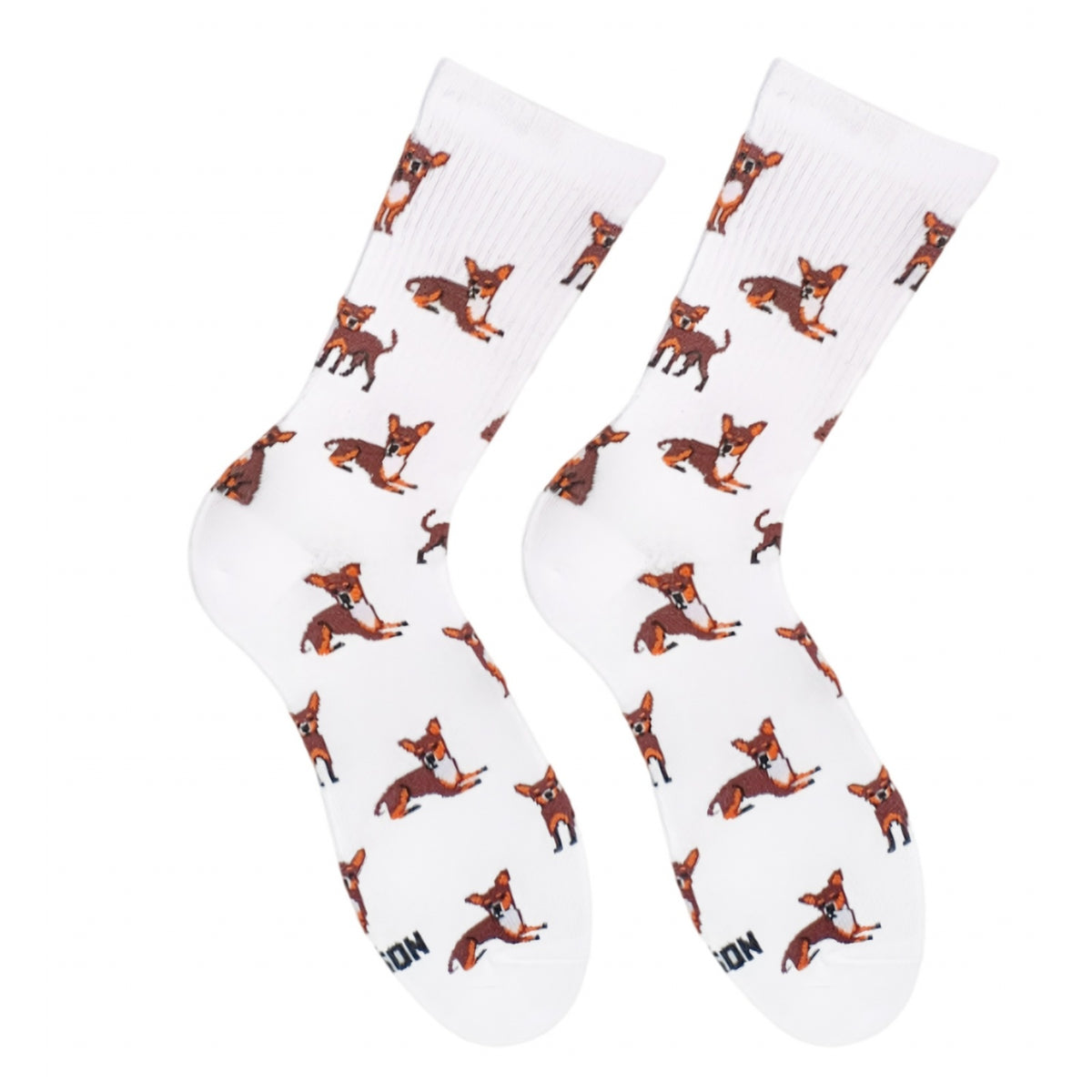 White Chihuahua socks - pair with chihuahua dog design, front view