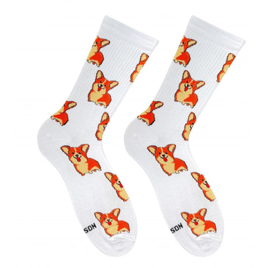 Corgi socks - pair of crew socks with corgi dog print, front view