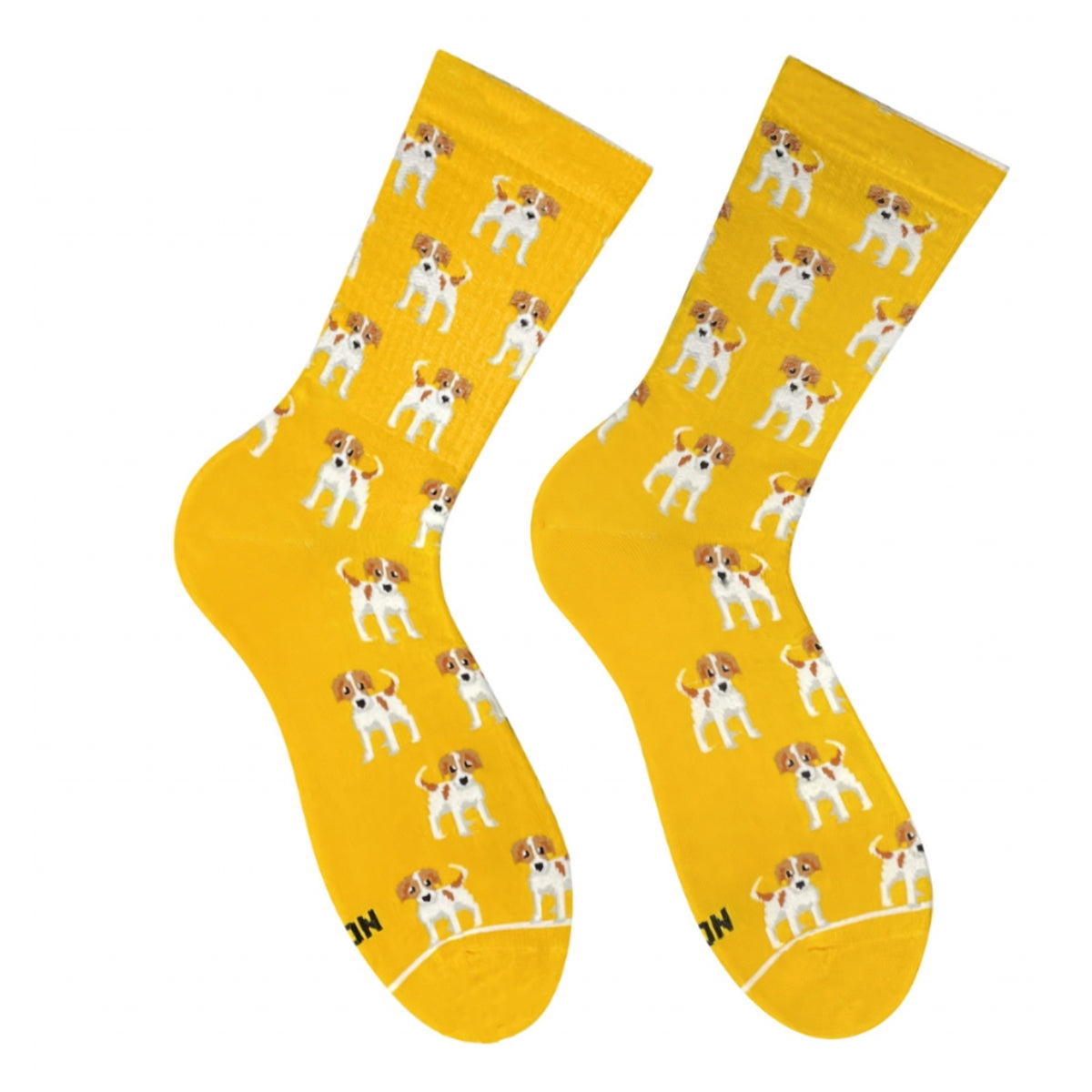 Yellow Jack Russell socks - pair with Jack Russell terrier pattern, front view