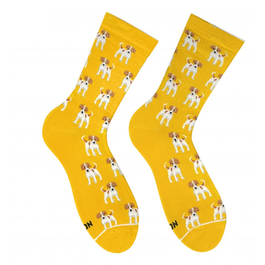 Yellow Jack Russell socks - pair with Jack Russell terrier pattern, front view