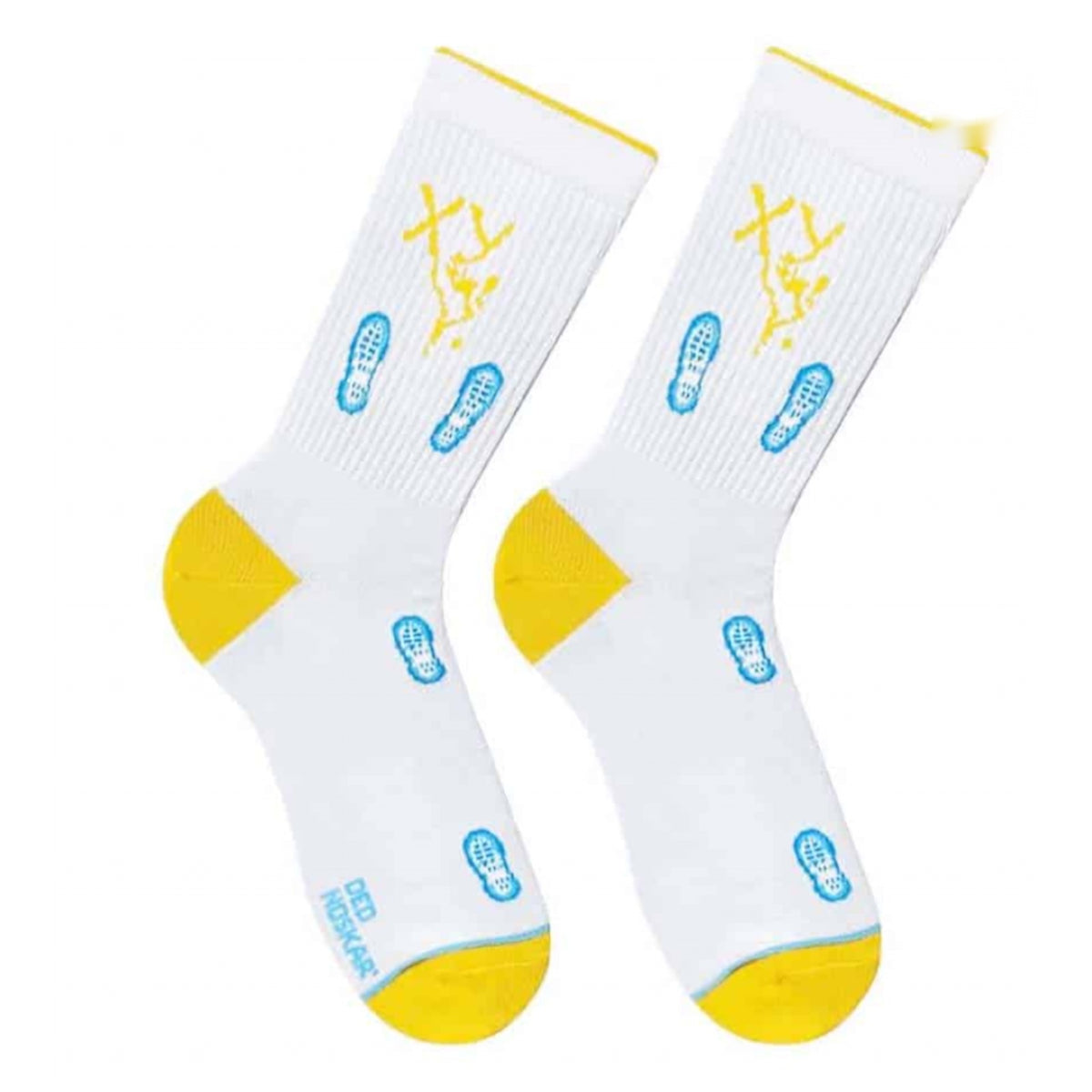 Yellow Snow socks - pair of embroidered crew socks, front view