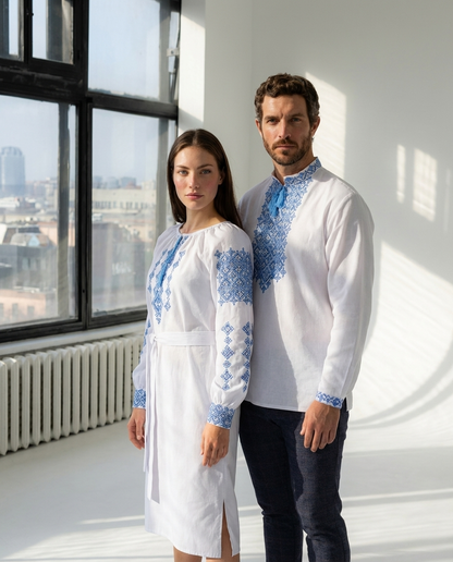 Family Set "Blue Elegance" – balta, mėlyna