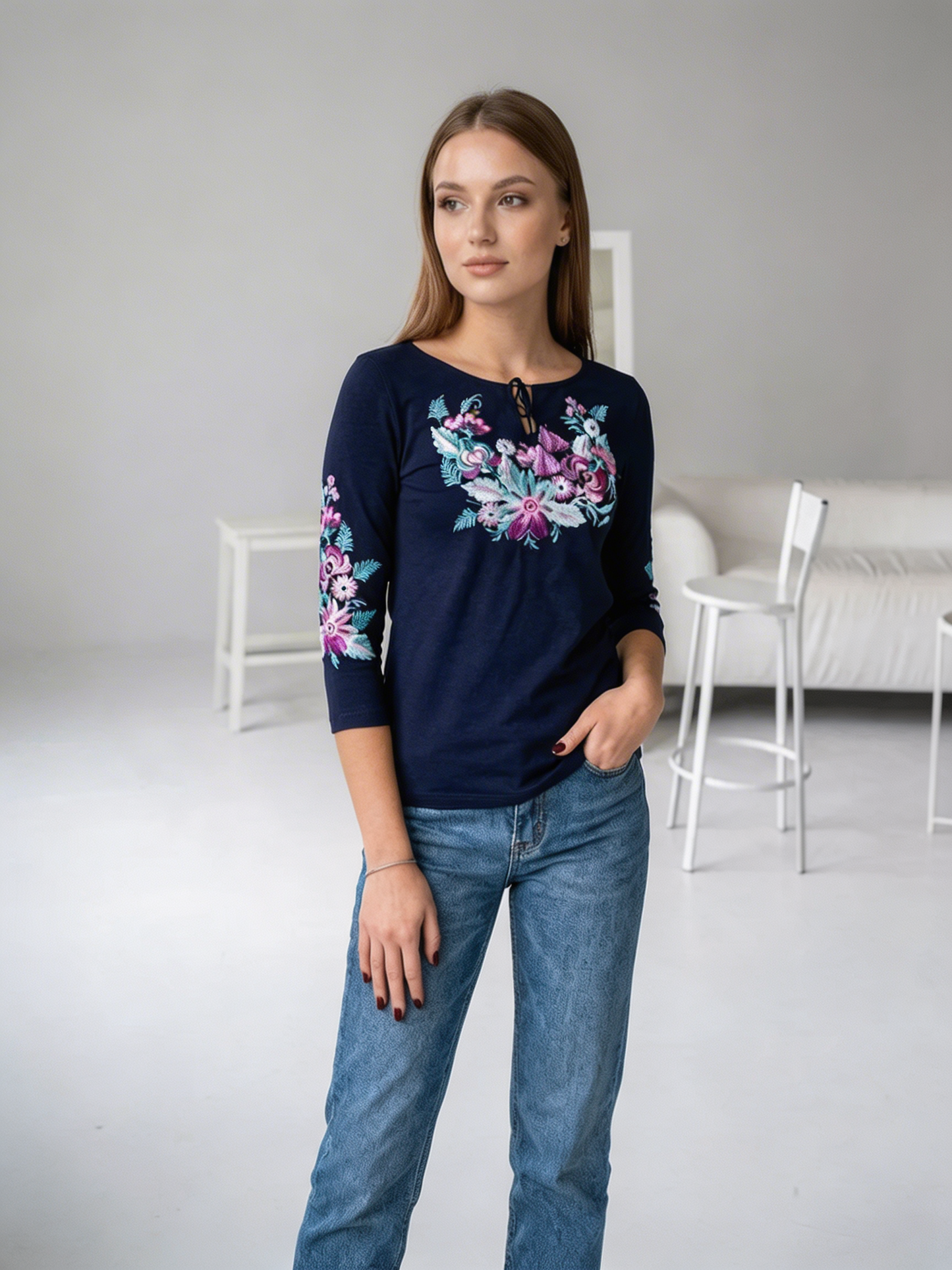 Vyshyvanka "LANA" dark blue