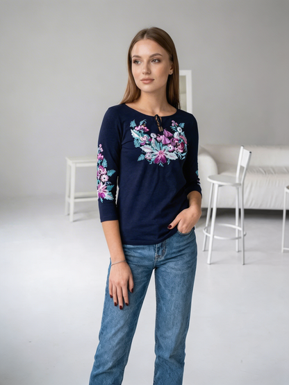 Vyshyvanka "LANA" dark blue