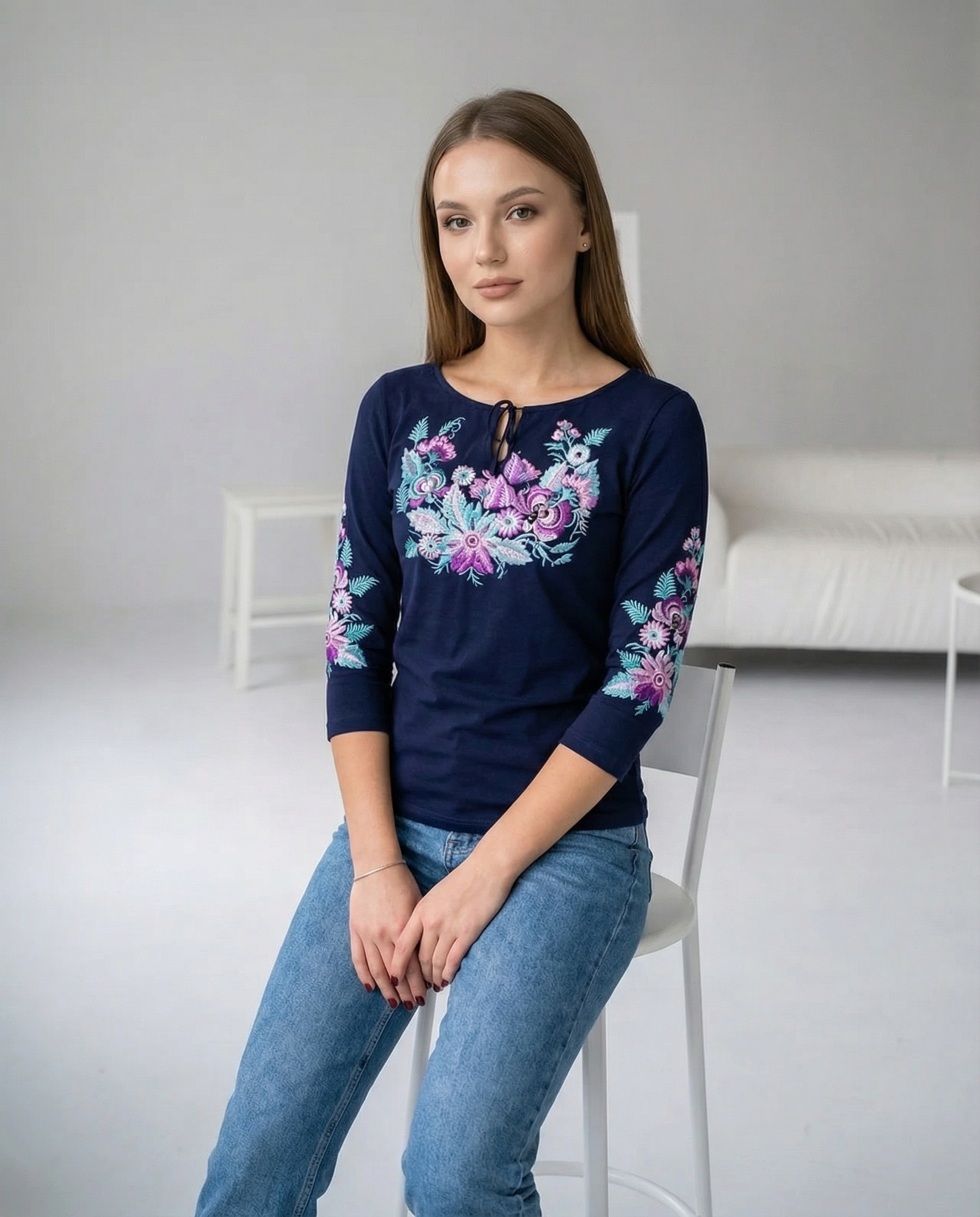 Vyshyvanka "LANA" dark blue