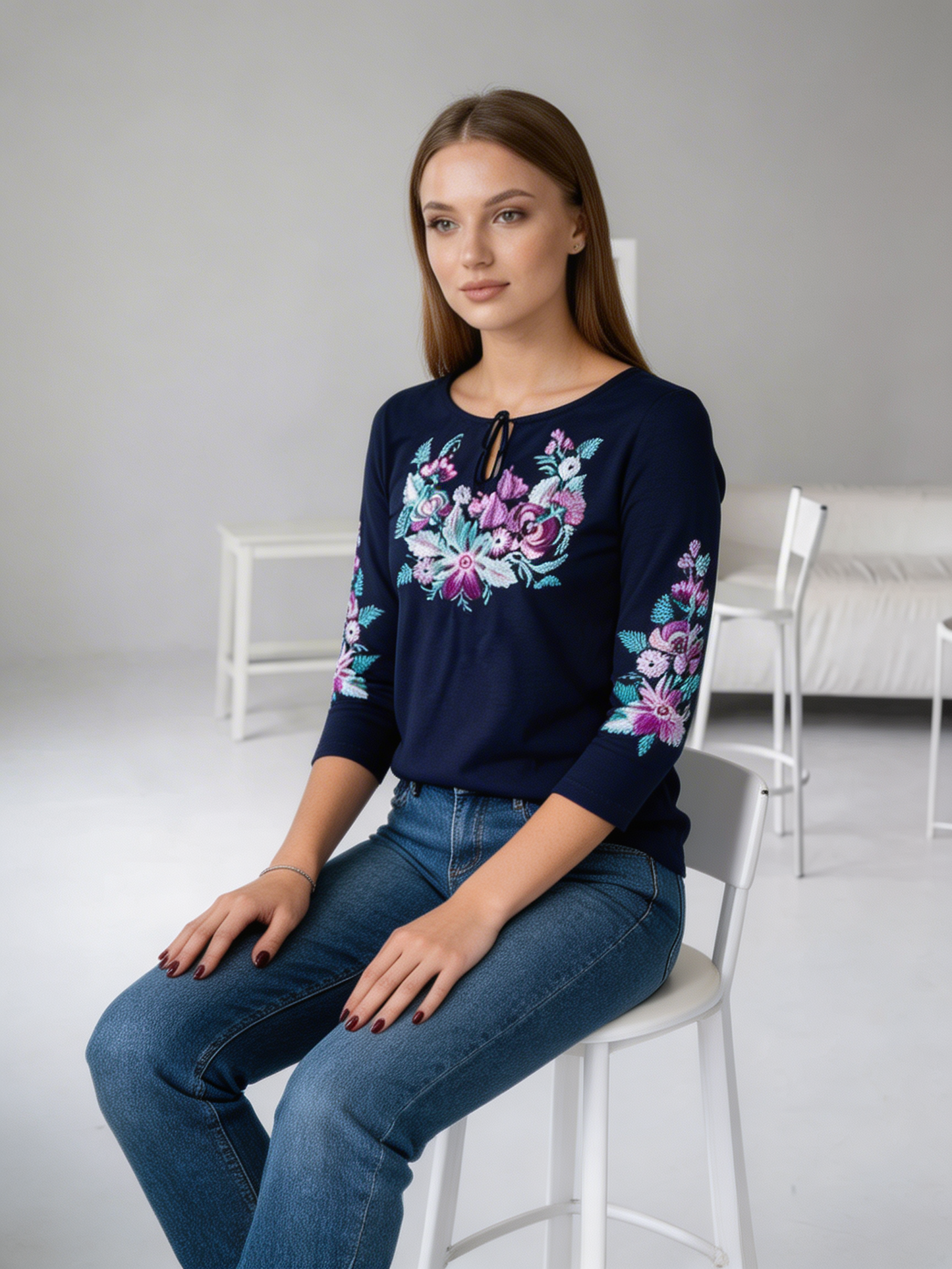 Vyshyvanka "LANA" dark blue