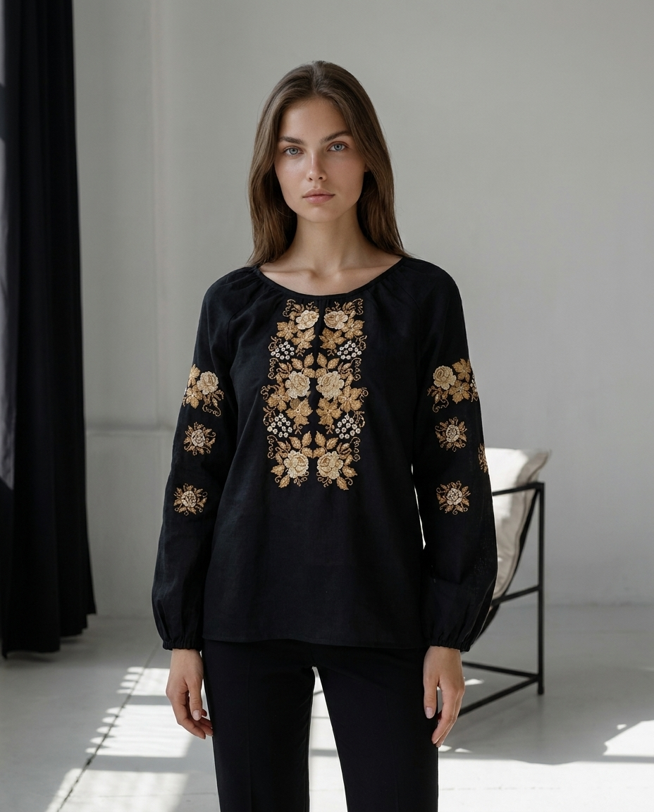 Вишиванка “Golden Flower” чорна