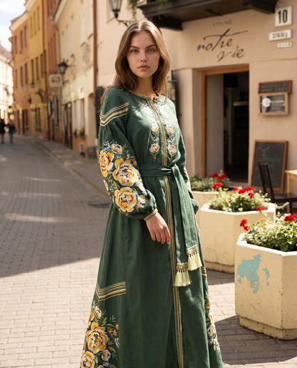 Vyshyvanka dress "Vidlunnia" green