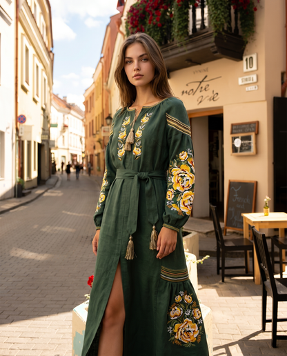 Vyshyvanka dress "Vidlunnia" green