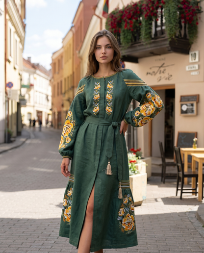 Vyshyvanka dress "Vidlunnia" green