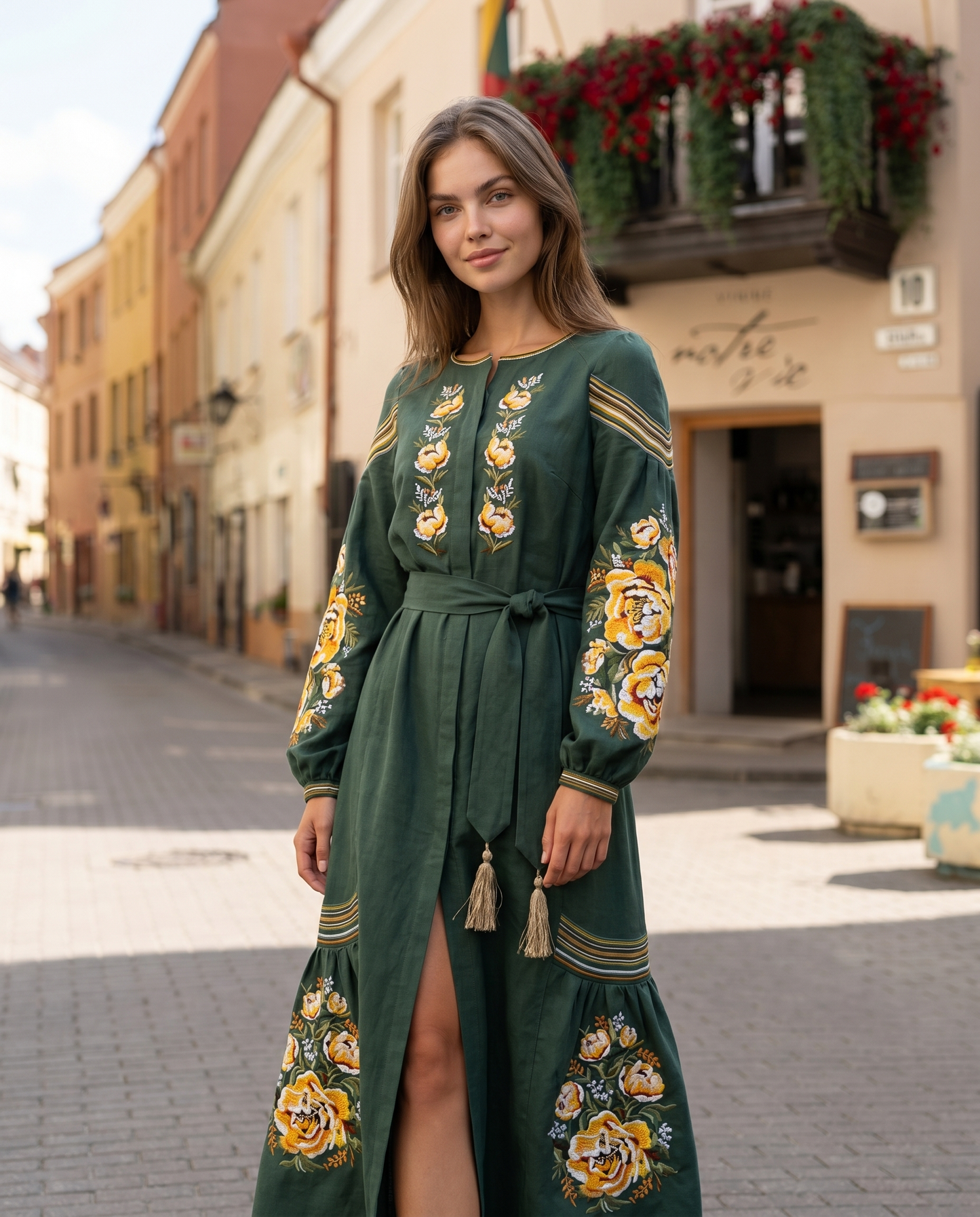 Vyshyvanka dress "Vidlunnia" green