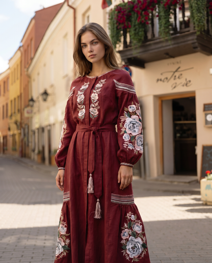 Vyšyvanka suknelė  "Vidlunnia" bordo