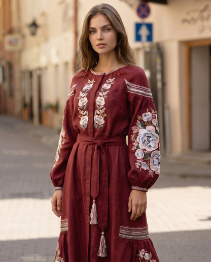Vyšyvanka suknelė  "Vidlunnia" bordo