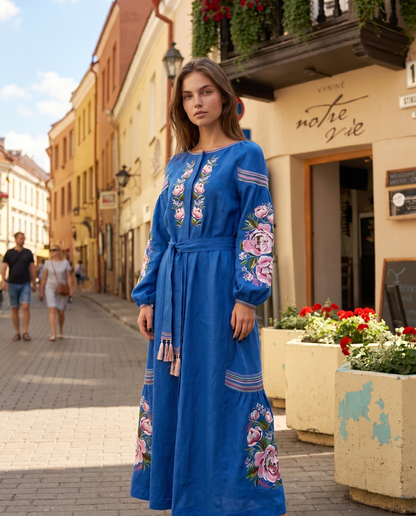Vyšyvanka suknelė "Vidlunnia" mėlyna