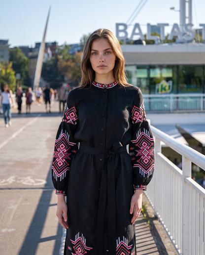 Vyshyvanka dress "Teren" black