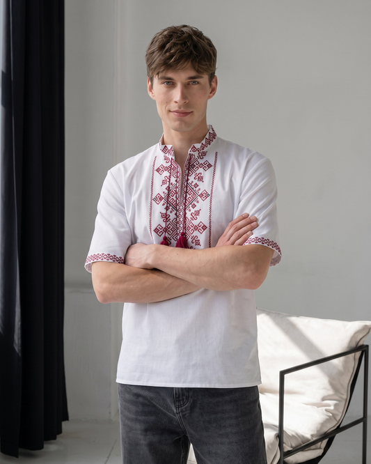 Vyshyvanka "Classik short" red – with ornament embroidery (cotton), photo 4