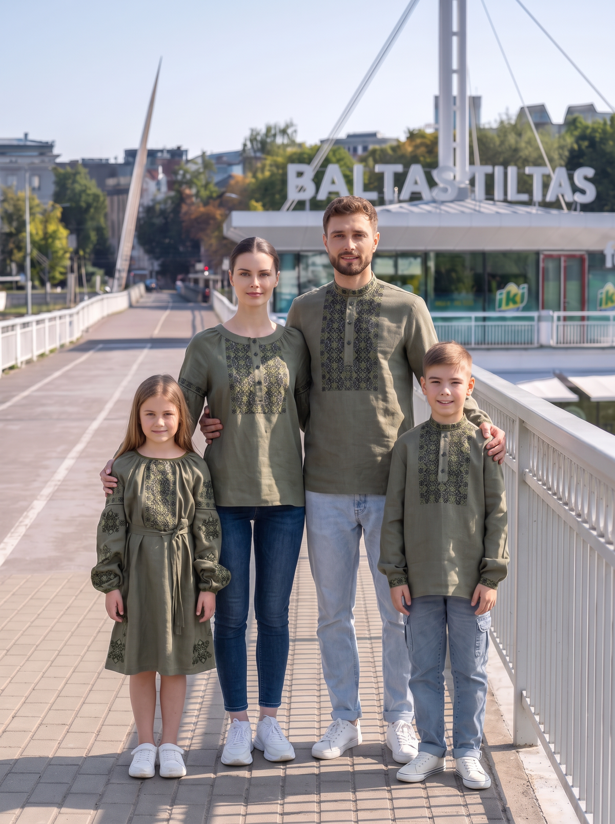 Family Set "Zelen" – blouse olive, green with ornament embroidery (linen), photo 2