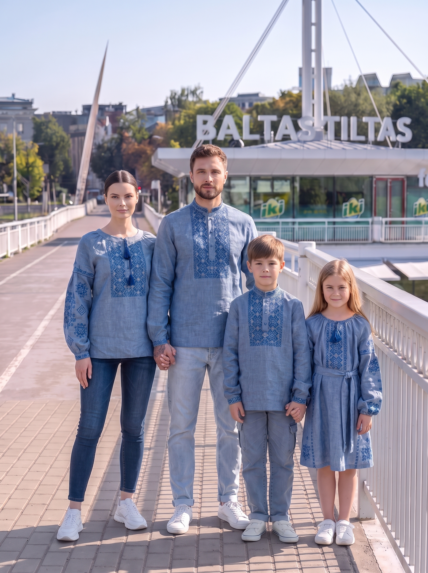 Family Set "Blakyt" – palaidinė tamsiai mėlyna su ornamento siuvinėjimu (lininis), nuotrauka 4