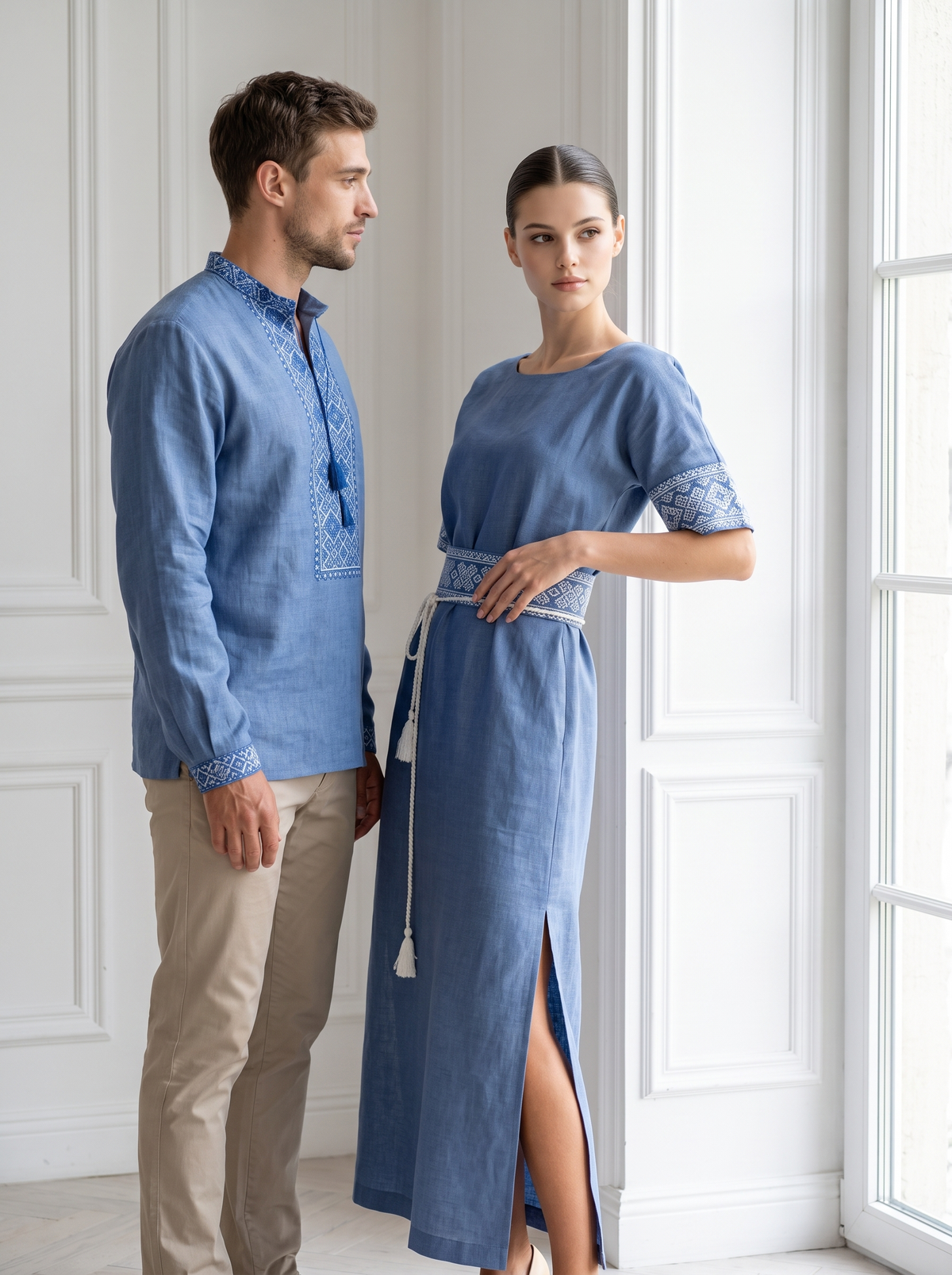 Family set Linen " Nebisniy" – šeimos vyšyvankų komplektas mėlynas (lininis), photo 2