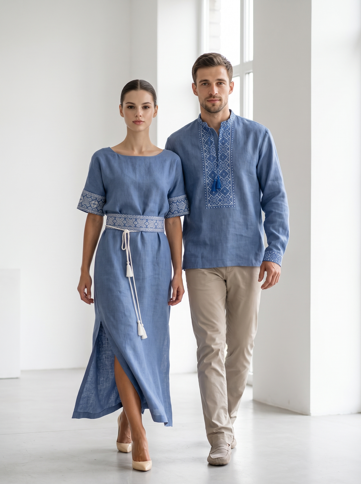 Family set Linen " Nebisniy" – šeimos vyšyvankų komplektas mėlynas (lininis), photo 5