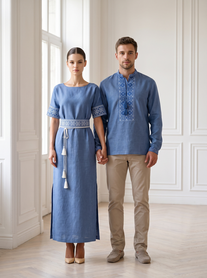 Family set Linen " Nebisniy" – šeimos vyšyvankų komplektas mėlynas (lininis), photo 6