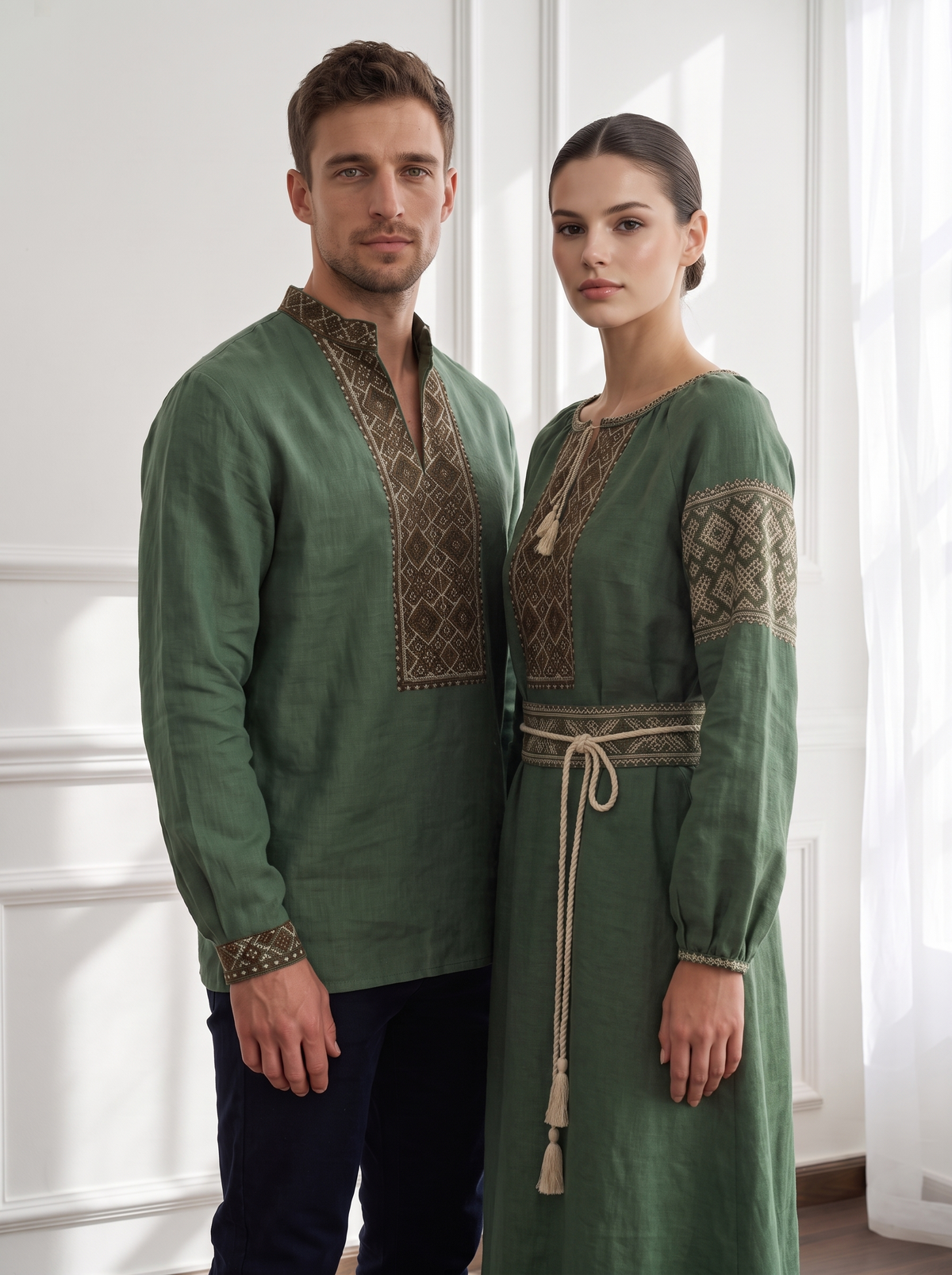 Family set Linen " Pole" – šeimos vyšyvankų komplektas žalias (lininis), photo 3