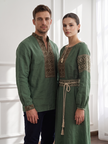 Family set Linen " Pole" – šeimos vyšyvankų komplektas žalias (lininis), photo 3