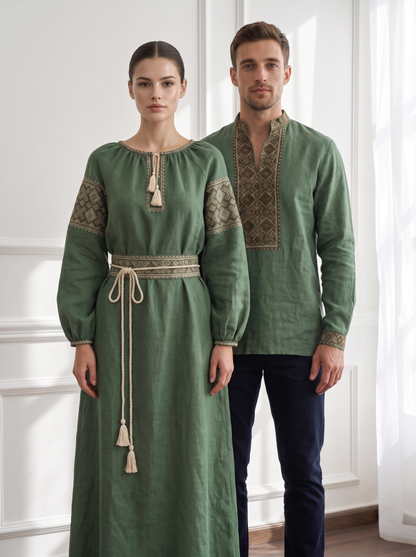 Family set Linen " Pole" – šeimos vyšyvankų komplektas žalias (lininis), photo 4